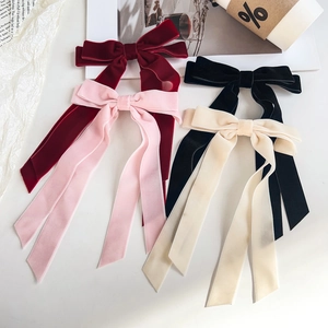 Barrettes à cheveux en velours avec nœuds longs en rouge, rose, noir et blanc cassé