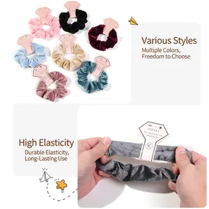 Velvet large hair scrunchies set in multiple colors with high elasticity and card packaging