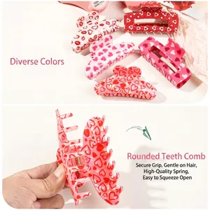 Elegant hair claw clips with pink and red heart prints for Valentine's hair accessories