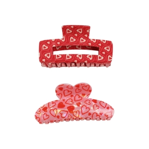 Red and pink heart pattern claw clips for women, elegant Valentine hair accessories set