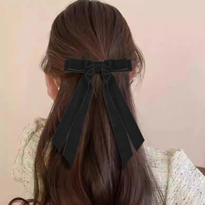 Pince à cheveux élégante avec double nœud en velours noir et longs rubans soyeux