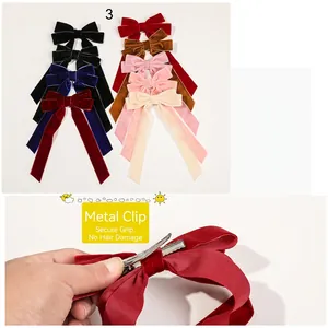 Barrettes à cheveux en velours avec longs rubans de couleurs variées et pince en métal