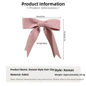 Détails de la pince à cheveux nœud rose tricoté avec dimensions de 14 cm et poids 24g