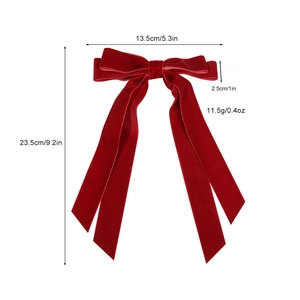 Barrette à cheveux long ruban en velours rouge foncé avec mesures détaillées