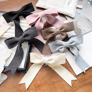 Barrette À Cheveux Douce Avec Nœud En Tricot Et Long Ruban Gland Automne Hiver Pince À Bec De Canard En Tissu Élégante Femmes