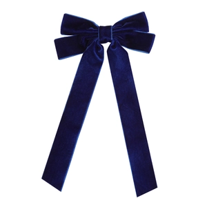 Elegant navy blue velvet bow hair clip with long ribbons for women hair styling