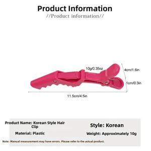 Detail view of 11.5cm pink plastic hair styling clip with anti-slip sawtooth design