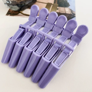 Set of 6 lilac purple alligator hair clips with non-slip texture for salon styling