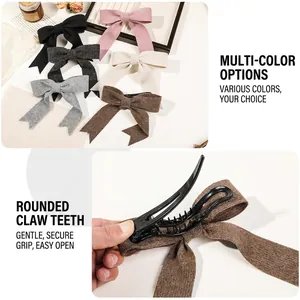 Pince à cheveux nœud en tricot avec ruban et clip bec de canard en plusieurs couleurs