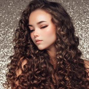 Close-up of deep brown heatless hair curler results showing natural bouncy spiral waves