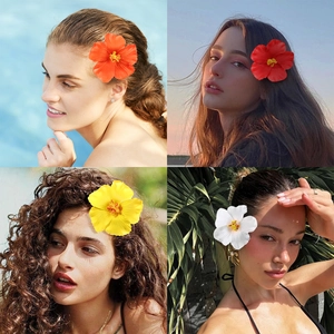 Douce Barrette à Cheveux Fleur en Tissu Simulé pour Femme Style Vacances à la Mer Hibiscus Lys Coquelicot Accessoires Cheveux
