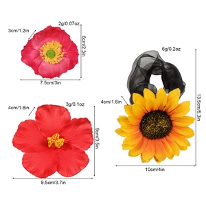 Diverses barrettes à cheveux fleurs réalistes et élastiques en rose, rouge et tournesol