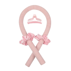 Détails du kit bigoudis sans chaleur rose avec chouchous en velours et pince à cheveux