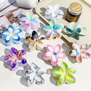 Flower Shaped UV Printed Hair Claw Clip ABS Resin Marble Pattern Frangipani Hair Accessories For Women Hair Styling