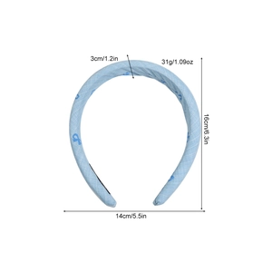 Blue butterfly sponge headband size chart with width 14cm height 16cm and weight 31g