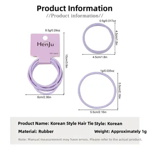 Detailed view of elastic hair bands in light purple showing size and packaging specs