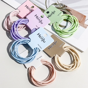 Detail of 6-pack high-elasticity seamless hair bands in colorful macaron shades