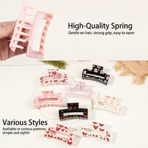 Floral heart pattern hair claw clips in assorted colors with strong metal spring
