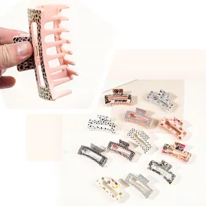 Hair claw clip set with assorted floral and leopard patterns and high-quality metal spring