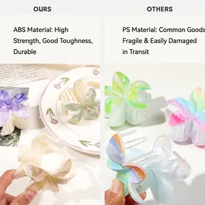 Comparison showing durable high-quality ABS flower hair claw clips vs standard PS material