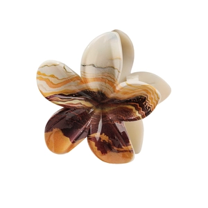 Elegant marble pattern plumeria hair claw clip in ivory with orange marble finish