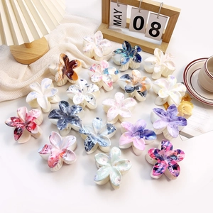 Marble Pattern Plumeria Flower Hair Claw Clip For Women ABS UV Printed Frangipani Hair Shark Clip Elegant Hair Accessory