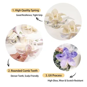 Elegant frangipani flower hair claw clip with marble texture and high gloss UV finish