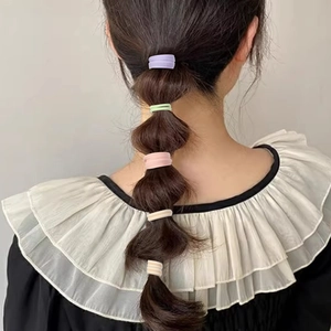 Macaron color seamless high elastic hair ties set shown in bubble braid hairstyle