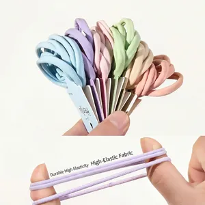Set of 6 high-elasticity hair ties in pastel macaron colors with seamless design