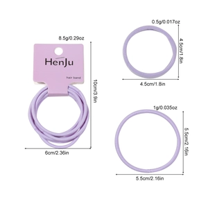 Pack of 6 purple high-elastic seamless hair ties in various sizes for women and girls