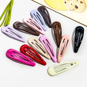Colorful metal teardrop snap hair clips in vibrant candy colors for girls and women