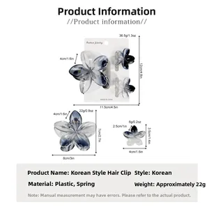 Detailed size specifications for large and small floral hair claw clips with metal springs