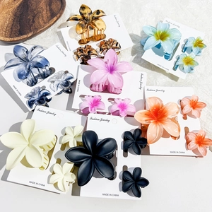 Plumeria Flower Hair Claw Clips Set Plastic Gradient Matte Hair Catch For Women Beach Vacation Sweet Hairpin Accessories