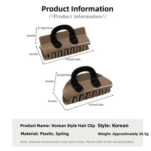 Detailed size specifications of khaki rectangle and semi-circle hair claw clips with dimensions