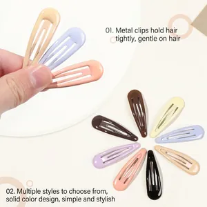 Candy colored metal snap hair clips for women with smooth macaron finish and teardrop shape