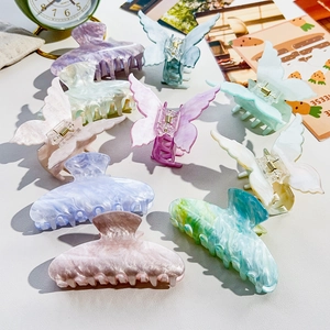 Sweet Butterfly Hair Claw Acrylic Marble Pattern Shark Clip Large Korean Style Hair Accessories For Women Daily Hair Decoration