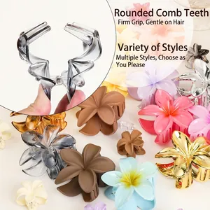 Floral hair claw clip set in various colors with rounded teeth and matte finish