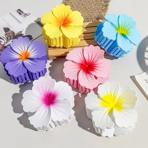 Pince À Cheveux Fleur De Plage D'été Pour Femmes En Plastique Mat Accessoires De Cheveux Hibiscus Couleurs Bonbon