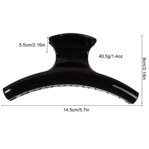 Glossy black hair claw clip with rounded design measuring 14.5cm long for women