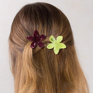 Pinces à cheveux en forme de fleur de frangipanier en résine dégradée bordeaux et vert