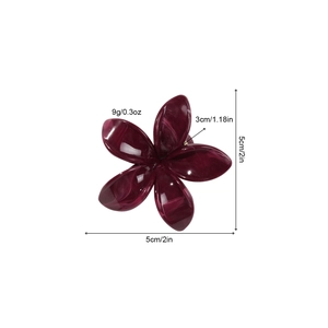 Pinza per capelli a forma di fiore viola scuro in resina di acetato marmorizzata