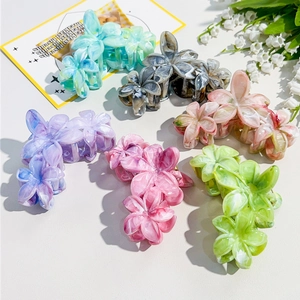 Marble Gradient Flower Hair Claw Clip Plastic Large Plumeria Shark Clip Elegant Hair Accessories For Women Daily