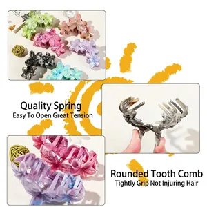 Elegant marble frangipani hair claw clip with colorful floral design and strong metal spring