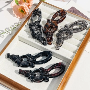 Glossy Double Butterfly Banana Clip Elegant Leopard Print Amber Resin Hair Clip Ponytail Holder Fashion Hair Accessory For Women