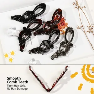 Glossy butterfly banana hair clips set in black and tortoiseshell with smooth teeth