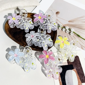 Sweet Fresh Graffiti Flower Hair Claw Clip Transparent Acrylic Resin Shark Clip Elegant Floral Hair Accessory For Women Daily Party