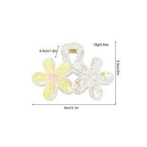 Floral graffiti transparent hair claw clip with yellow and white flowers for bun styling