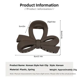 Detailed size specifications for a matte brown bow-shaped hair claw clip hair accessory