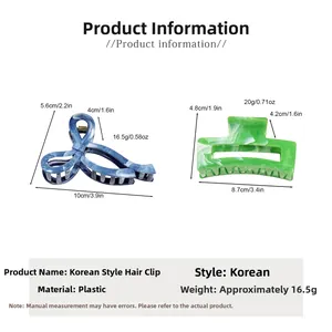 Detailed size specifications for marble texture hair claw clips in blue and green variants