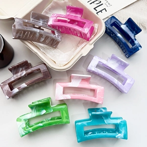 Rectangle marble texture hair claw clips set in various trendy acetate style colors